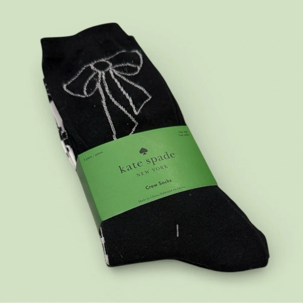 Kate Spade Black Socks with White Bow Accent one size nwt designer women